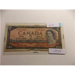 PAPER MONEY'S - CANADIAN $2- 1954