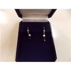 EARRINGS - TEAR DROP SMOKEY QUARTZ & BEADS IN STERLING SILVER SETTING - RETAIL ESTIMATE $125