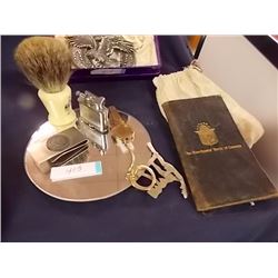 ASSORTED VINTAGE ITEMS - LIGHTER, SHAVING BRUSH & MORE