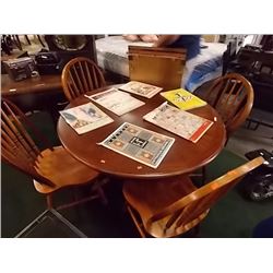 ROUND MAHOGANY TABLE, LEAF & 4 CHAIRS