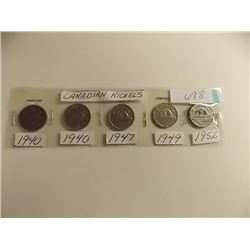 COINS - CANADAIN NICKLES - 1940(2), 1946, 1949, 1950, 1952 = 6TTL
