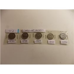 COINS - CANADAIN NICKLES - 1940, 1946, 1949, 1950, 1952 = 5TTL