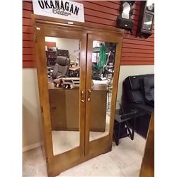 VINTAGE MAPLE WARDROBE WITH MIRRORED FRONT