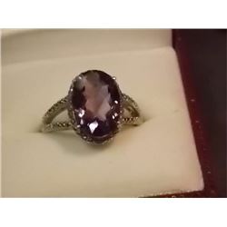 RING - 6.45CT OVAL FACETTED AMETHYST & DIAMOND DINNER RING - VS CLARITY - RETAIL ESTIMATE $450