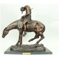 American Indian Man On Horse Bronze Sculpture on Marble base Statue