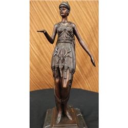Warrior Woman Knight Bronze Statue on Marble Base Sculpture