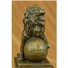 Image 2 : Vintage Casting Lion on Ball Bronze Sculpture on Marble Base Statue