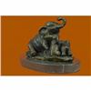 Image 4 : Elephant Mom with Two Cubs Bronze Sculpture on Marble Base Figurine