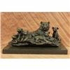 Image 1 : Tiger with Four Cubs Bronze Sculpture on Marble Base Statue