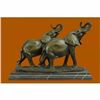 Image 1 : Two Walking African Elephants Bronze Sculpture on Marble Base Figure