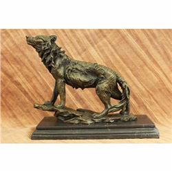 Wildlife Howling Wolf Bronze Sculpture on Marble Base Statue