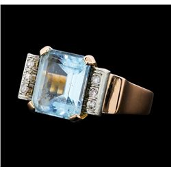 5.00 ctw Aquamarine and Diamond Ring - 14KT Yellow Gold with Rose Plating