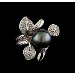 0.53 ctw Diamond and Pearl Ring - 14KT White Gold