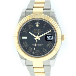 Rolex Two-Tone Black Roman DateJust Men's Watch