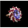 Image 1 : 14KT Rose Gold 7.95 ctw Tanzanite, Ruby and Diamond Ring