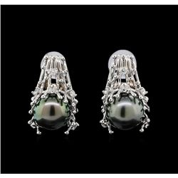 Pearl and Diamond Earrings - 14KT White Gold