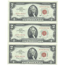 1963 $2 Uncirculated Red Seal Bill Lot of 3