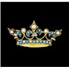 Image 1 : Seed Pearl and Turquoise Crown Motif Pin - 9KT Yellow Gold