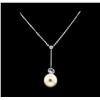 Image 1 : Round Crystal Bezel Pearl Necklace - Silver Plated