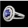 Image 1 : 1.55 ctw Blue Sapphire And Diamond Ring - 18KT White Gold