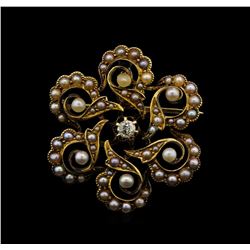 14KT Yellow Gold Pearl and Diamond Brooch