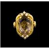 Image 2 : 9.90 ctw Smoky Quartz and Seed Pearl Ring - 14KT Yellow Gold
