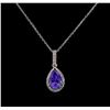 Image 1 : 2.53 ctw Tanzanite and Diamond Pendant With Chain - 14KT White Gold