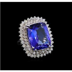 GIA Cert 22.59 ctw Tanzanite and Diamond Ring - 14KT White Gold