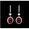 Image 1 : 21.77 ctw Rubellite And Diamond Earrings - 18KT Rose Gold