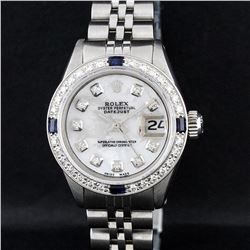 Rolex Stainless Steel MOP Diamond and Sapphire DateJust Ladies Watch