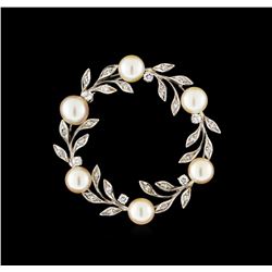 0.50 ctw Diamond and Pearl Brooch/Pendant - 14KT White Gold