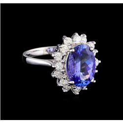 3.88 ctw Tanzanite and Diamond Ring - 14KT White Gold