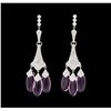 Image 1 : 0.50 ctw Diamond and Pink Crystal Earrings - 14KT White Gold