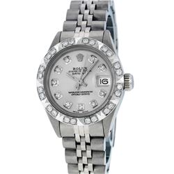 Rolex Ladies SS Silver Diamond Pyramid Bezel Datejust Wristwatch