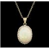 Image 1 : 13.41 ctw Opal and Diamond Pendant With Chain - 14KT Yellow Gold