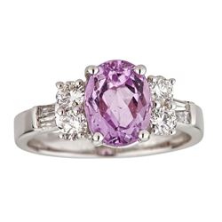 2.47 ctw Kunzite and Diamond Ring - 14KT White Gold