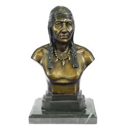 Native American Indian Warrior Chief Bronze Bust Sculpture