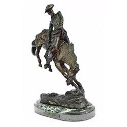 Cowboy On Horse Rodeo Western Bronze Sculpture