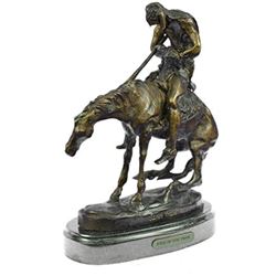 Indian Man With Spear On Horse Western Bronze Sculpture