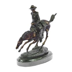 Frederic Remington Bronze Arizona Cowboy Horse Sculpture Signature Cast In Base