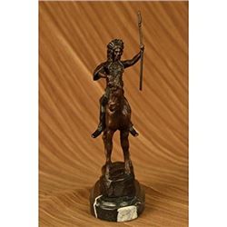 Native American Mohican On Horse With Spear Bronze Sculpture