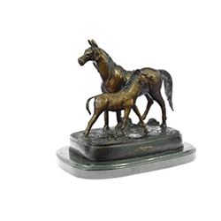 Mare With Her Baby Horse Stallion Bronze Sculpture