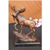 Image 1 : Male Moose Hunting Bronze Sculpture on Marble Base Statue
