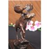 Image 3 : Male Moose Hunting Bronze Sculpture on Marble Base Statue