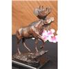 Image 4 : Male Moose Hunting Bronze Sculpture on Marble Base Statue