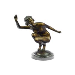 Nudist Performer Bronze Sculpture on Marble Base Statue