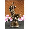 Image 1 : Nude Woman Sitting on Moon Bronze Sculpture on Marble Base