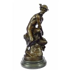 Mercury Bronze Statue On Marble Base Sculpture