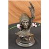 Image 1 : Native American With Eagle Bronze Statue on Marble Base Sculpture