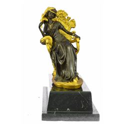 Victorian Beauty Sitting Bronze Sculpture on Marble Base Figurine